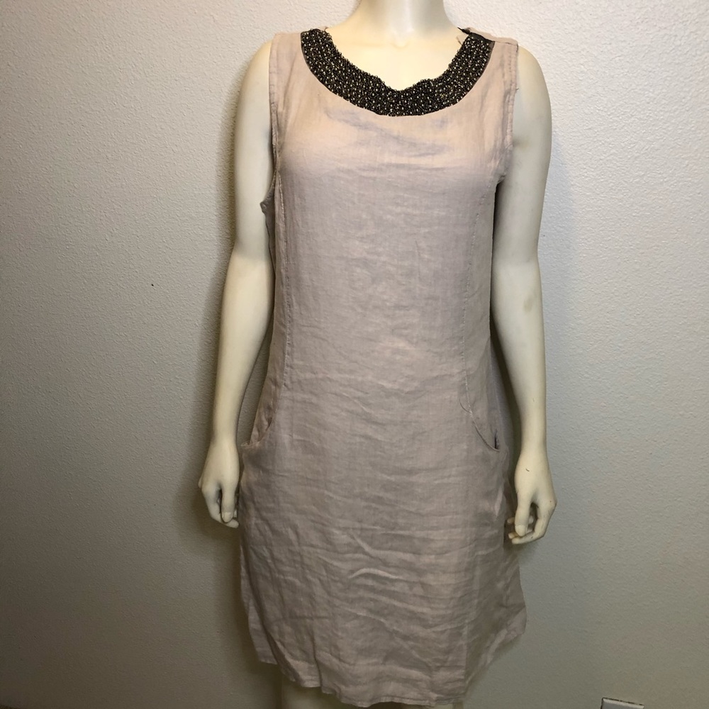 Lungo L’Arno Decorated Neckline Linen Dress Size Large